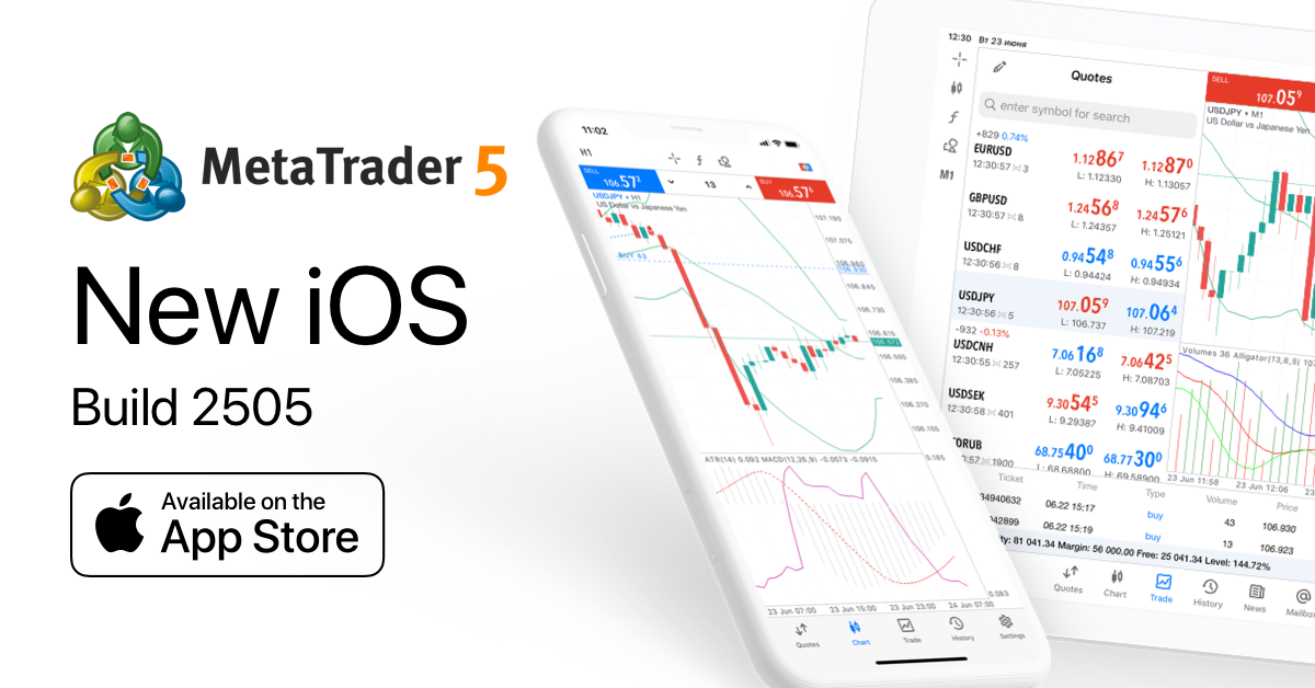 MetaTrader 5 iOS build 2505: 滑动、新部分以及配色方案