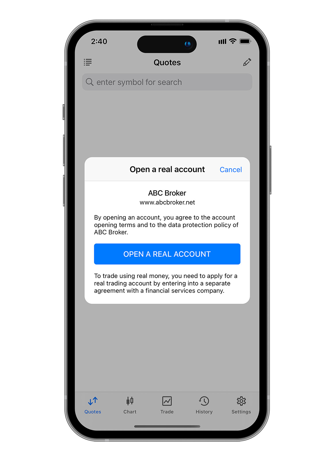 The first thing users see in the application is a wizard guiding them to open an account on your server The first thing users see in the application is a wizard guiding them to open an account on your server