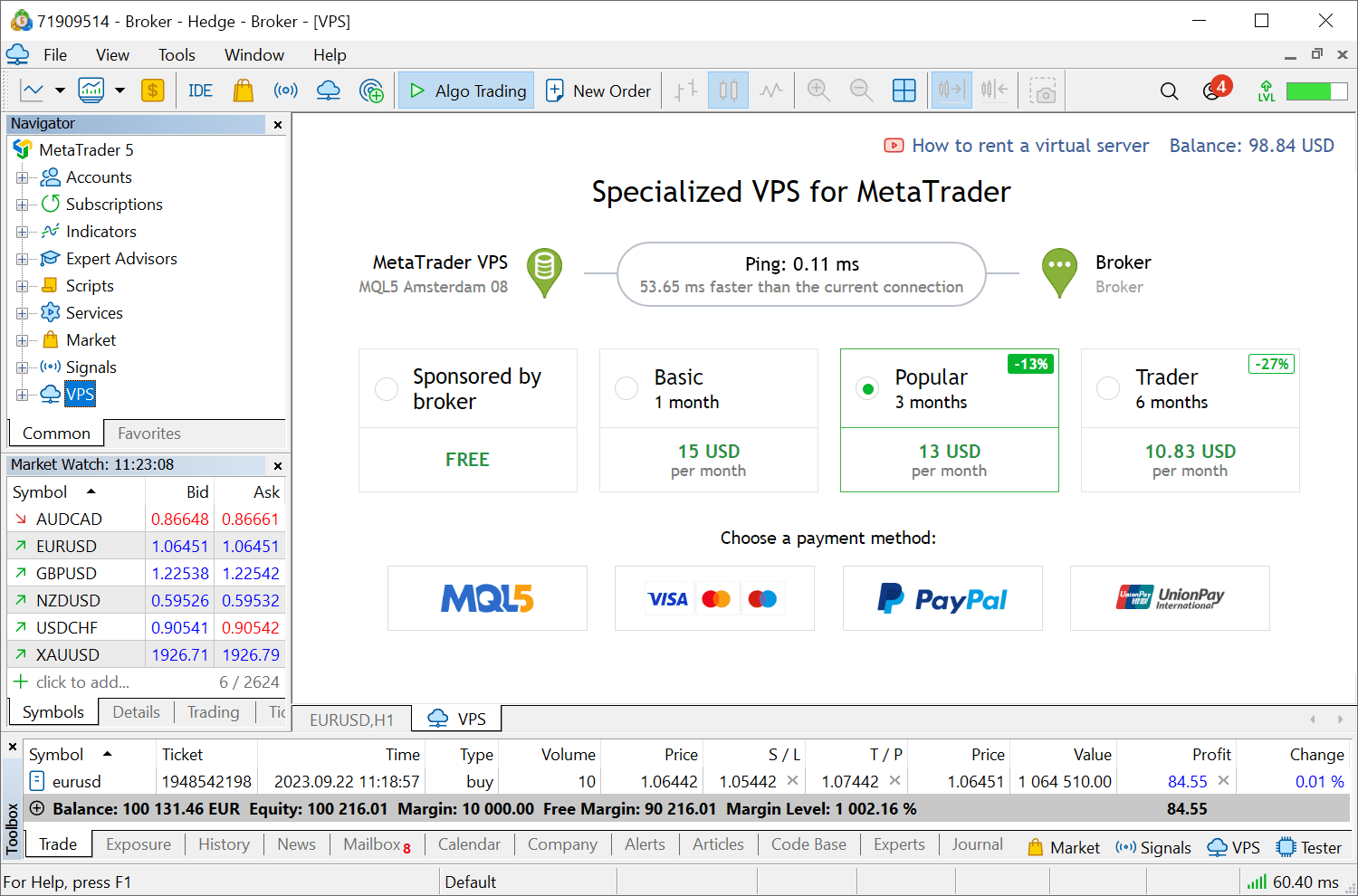 Choose a VPS subscription plan Choose a VPS subscription plan