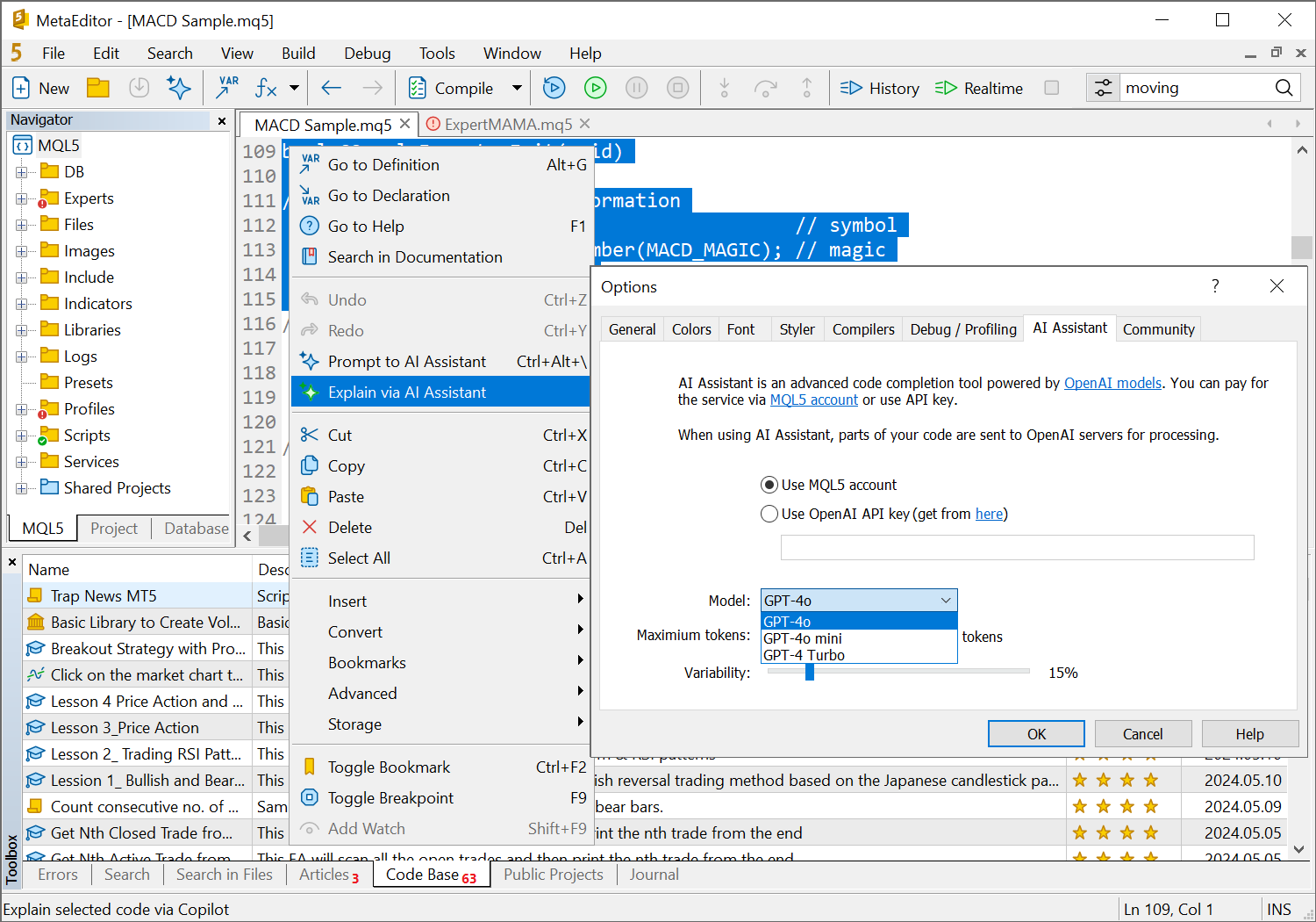 Added support for GPT-4o, the latest ChatGPT model, in AI Assistant.