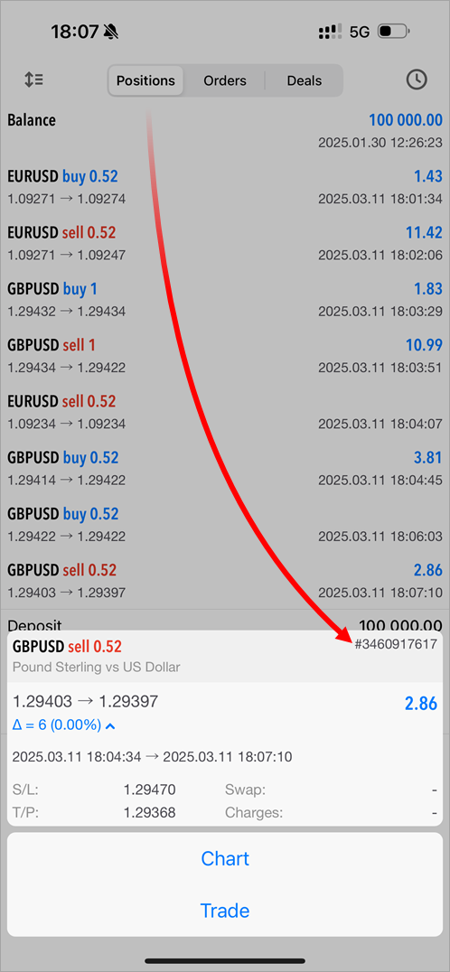 Added display of position tickets in trading history Added display of position tickets in trading history
