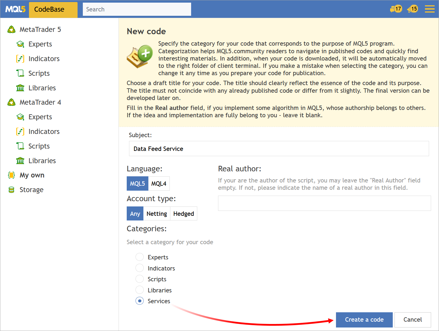 Added support for MQL5 Service programs in the CodeBase Added support for MQL5 Service programs in the CodeBase