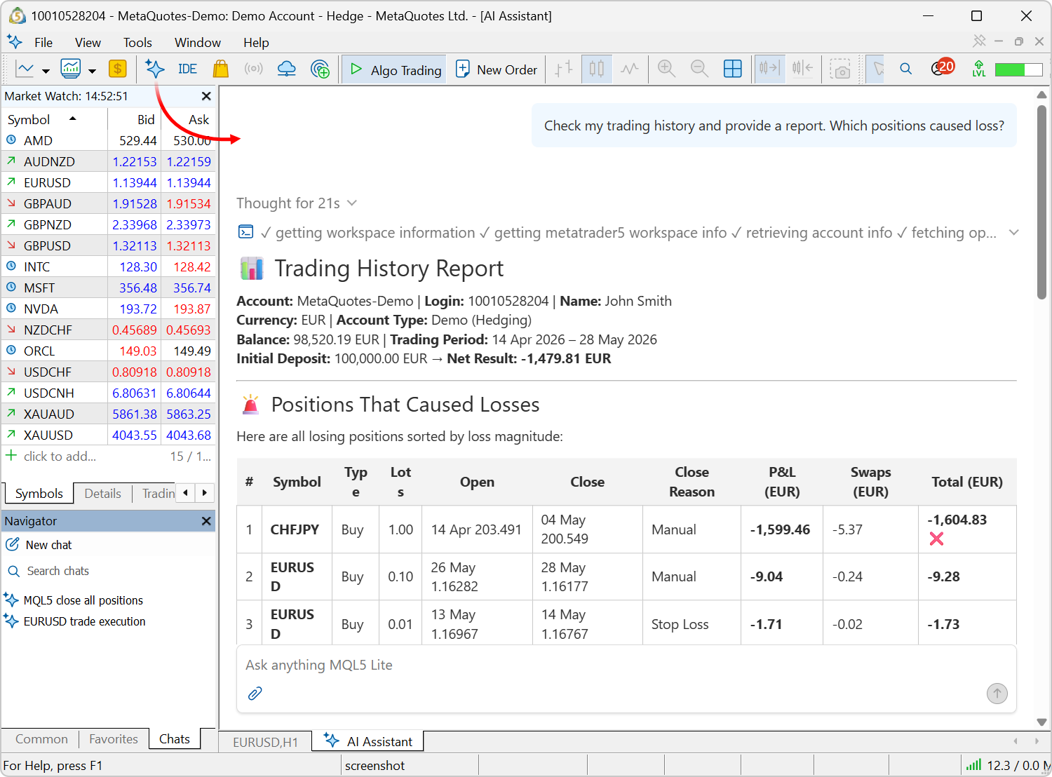 Ask AI to analyze your trading