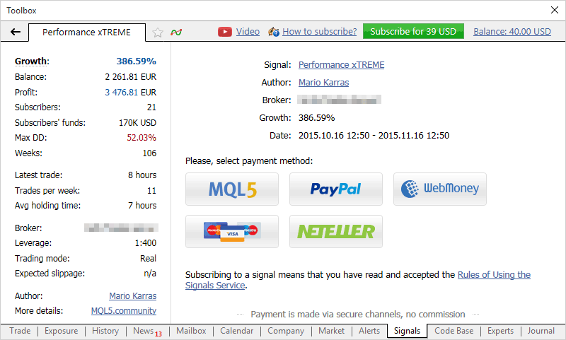 Pay for Virtual Hosting and Signal Subscriptions Straight from the MetaTrader 5 Platform!