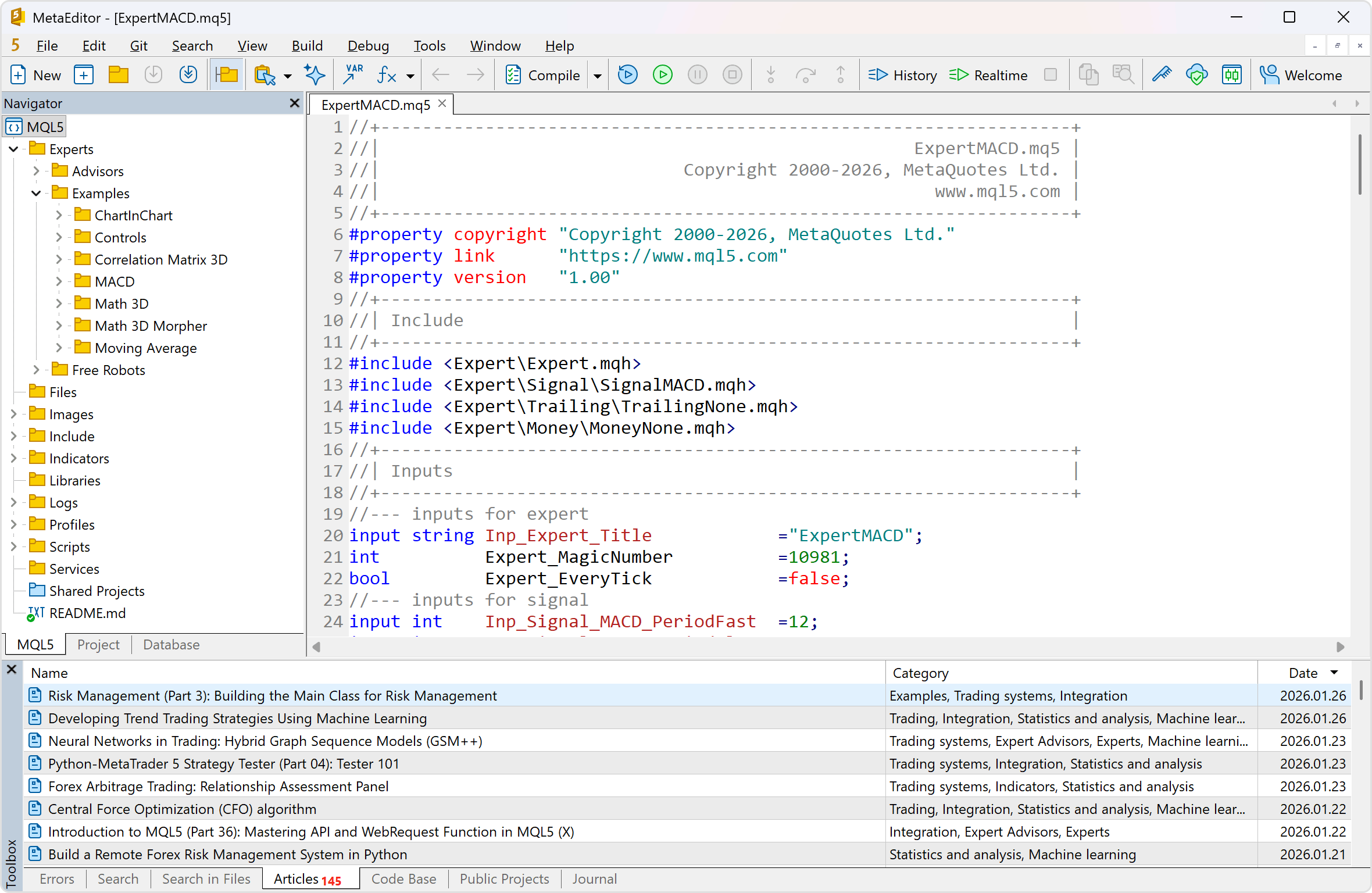 The built-in MetaEditor is a convenient development tool, using which you can create your own trading robots and indicators