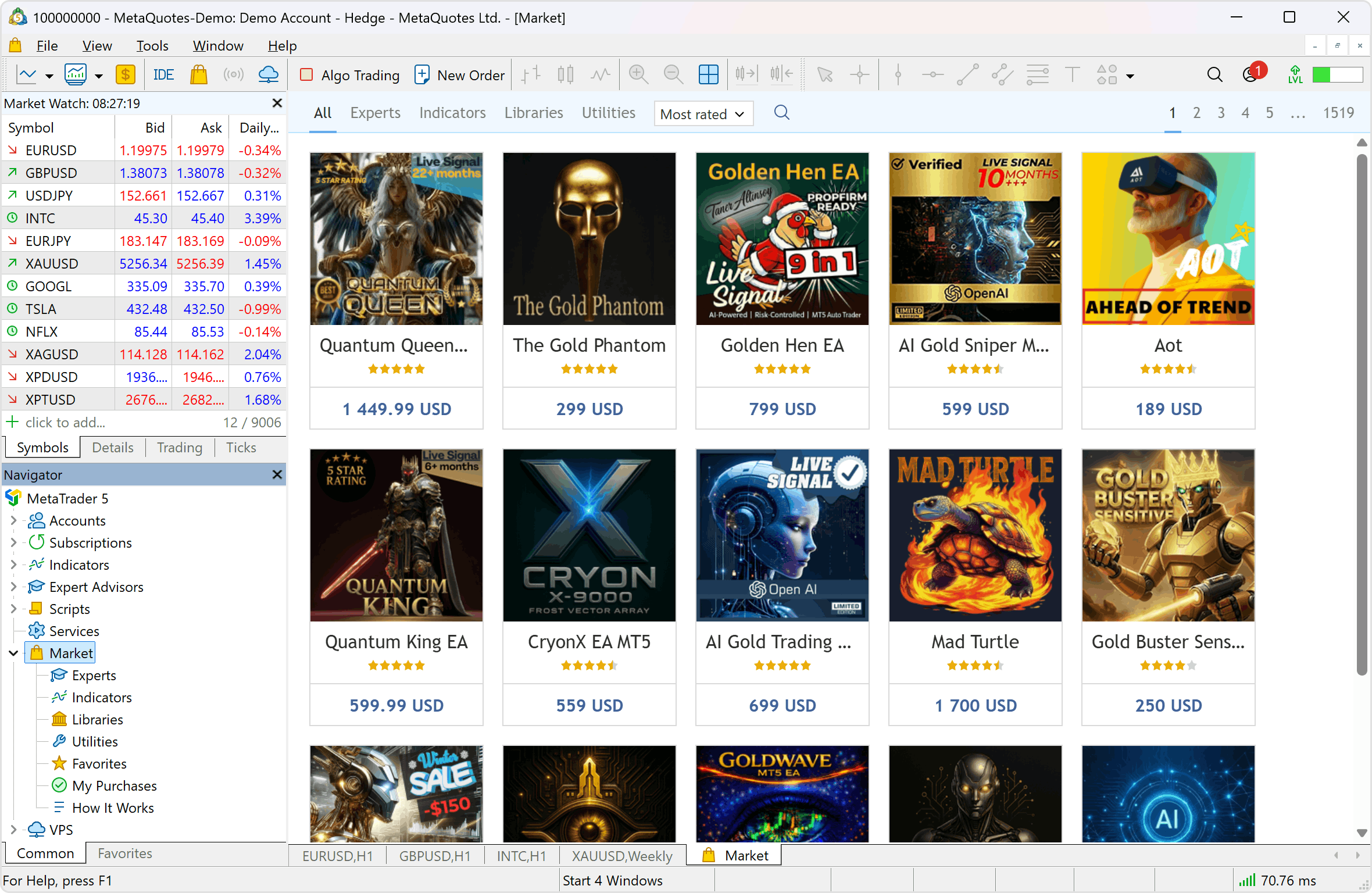The largest Market of trading robots and technical indicators for MetaTrader 5 is available straight from the platform
